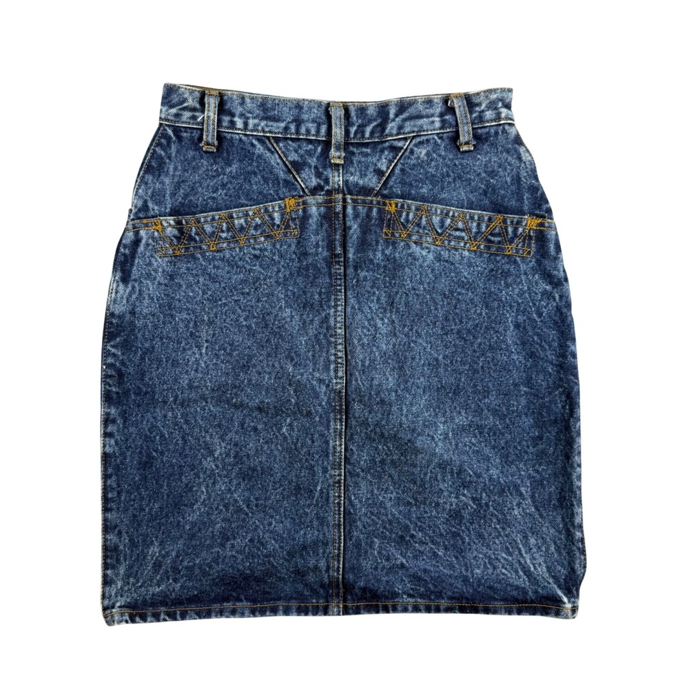 Vintage Nuovo Acid Wash Denim Mini Skirt High Waisted Western Yoke Blue Size 7 - Picture 2 of 16